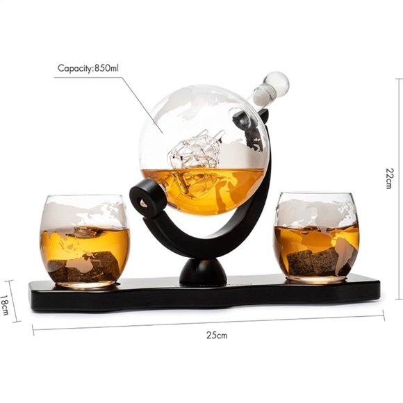 Jeray Mixology Globe Glass Whisky Decanter with Cradle 750ml in box - Picture 7 of 7